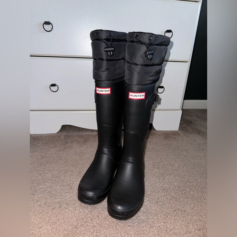 Tall Black Quilted Puffer Hunter Boots